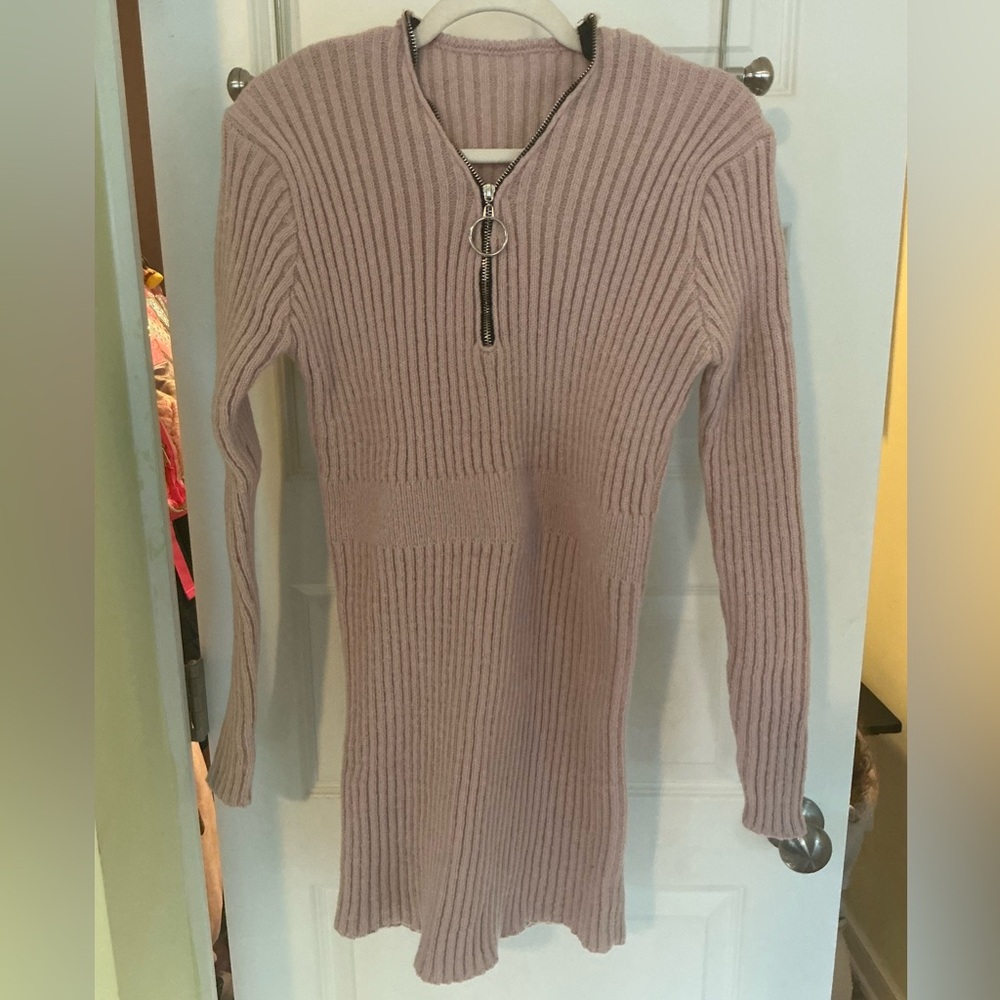 Women's Ribbed Sweater Dress - Mauve